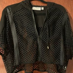 Cropped mesh zip up hoodie